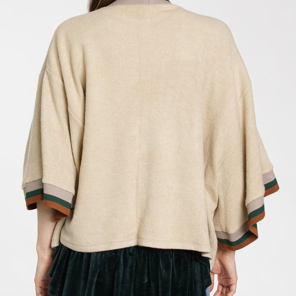 dRA Marta Brushed Fleece Ribbed Contrast Stripe Kimono Cardigan Medium - Picture 6 of 7